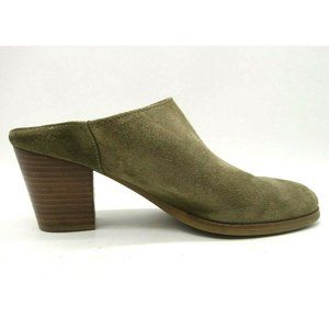 Natalia Olive Green Suede Leather Slip On Block Heel Mules Women's 40 / 9